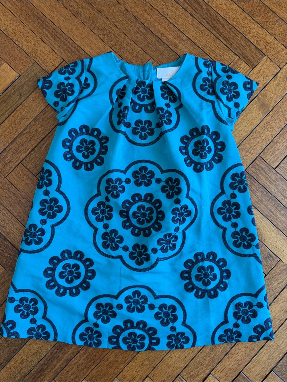 Jacadi Turquoise Dress with Black Floral Medallions